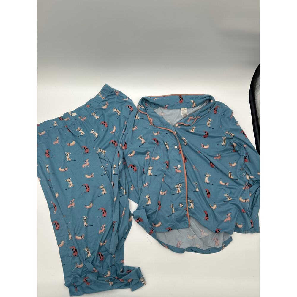 Nite Nite by Munkie Munkie 2X Blue Dog Print Pajama Set Soft Stretch PJ Set
